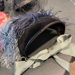 Vintage Elegant Black and Blue Feathered ladies hat